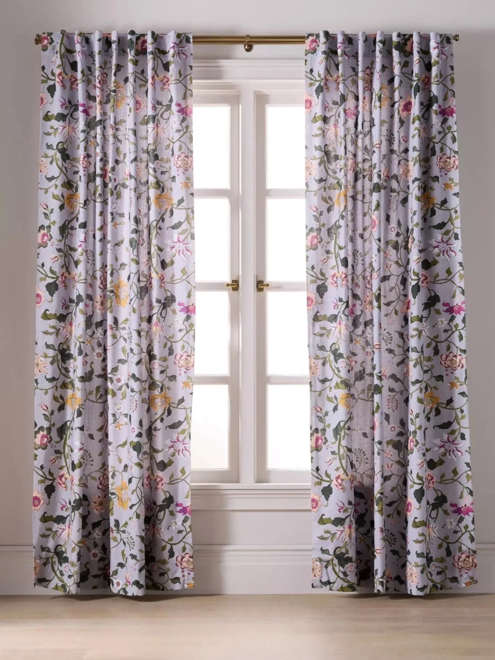 Anthropologie Hattie Organic Cotton Floral Printed Curtain in Periwinkle
